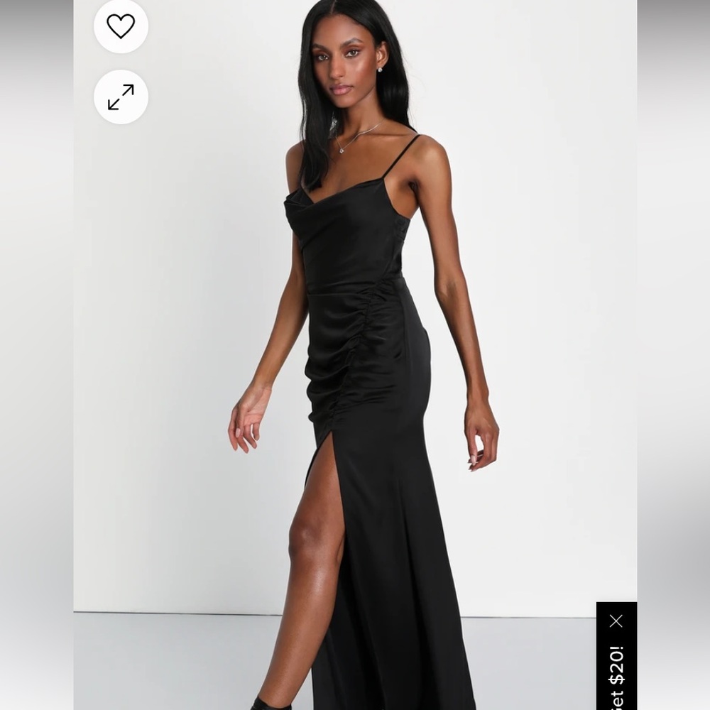 NWT Lulus Moonlit Sensation Black Satin Ruched cutout dress, M